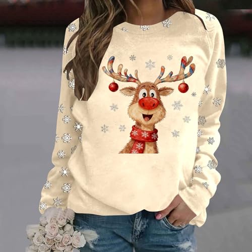 Womens Christmas Sweatshirt Reindeer Graphic Long Sleeve Holiday Pullover - image 2