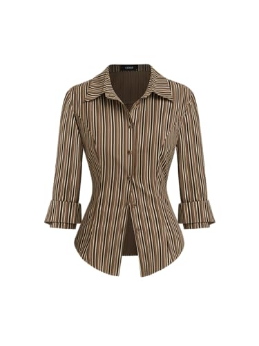 CIDER Blouses for Women Striped Button Down Collar Long Sleeve