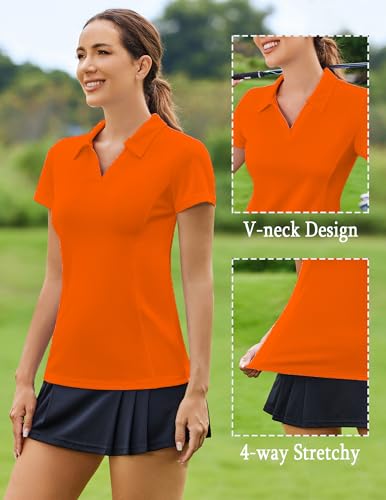 Image of PINSPARK Womens Golf Shirt Short Sleeve Polo V-Neck Quick Dry Tennis Tops | Moisture-wicking Breathable Fabric, Classic Collar, Slim Fit, Ideal for Golf Tennis Pickleball Casual