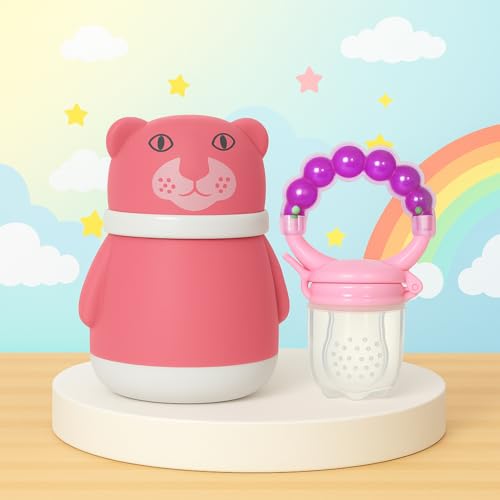 Image of Baby Skin Care Powder Talcum Puff Case Cum Container Box With Fruit Feeder Nibbler Teether For Babies /Kids /Toddler /New Born BPA Free (PATTERN 54)