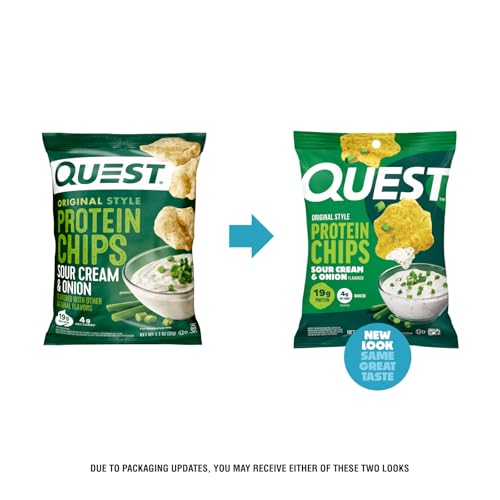 Image of Quest Nutrition Sour Cream & Onion Protein Chips, 19g Protein, 4g Net Carbs, Gluten Free, 1.1 oz (Pack of 12)