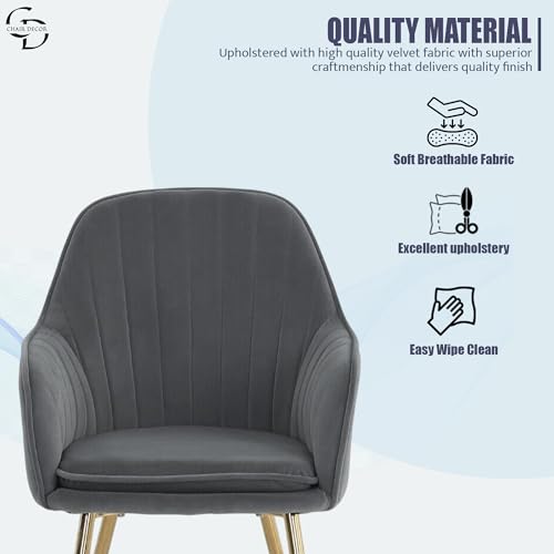 Image of Velvet Accent Chair with Matching Pouffe & Floral Cushion | Modern Upholstered Armchair with Gold Metal Legs | Lounge Chair for Living Room, Bedroom, Office, Guest Room (Dark Grey)