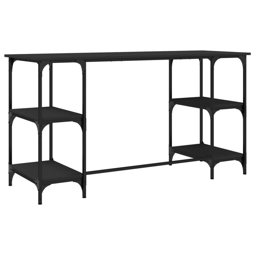 Escritorio negro 140 x 50 x 75 cm de metal y madera con patas ajustables, amplia superficie de trabajo, estantes flexibles para PC, portátil, oficina y oficina en casa