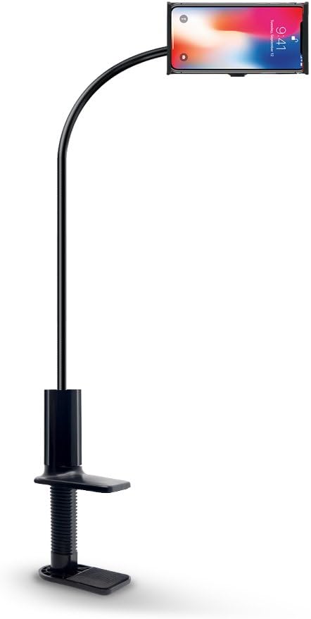 ShenMate Cell Phone Stand Holder with Flexible Gooseneck Arm, Adjustable Phone Clip for Bed Mount, Desk, Kitchen, Office, Black