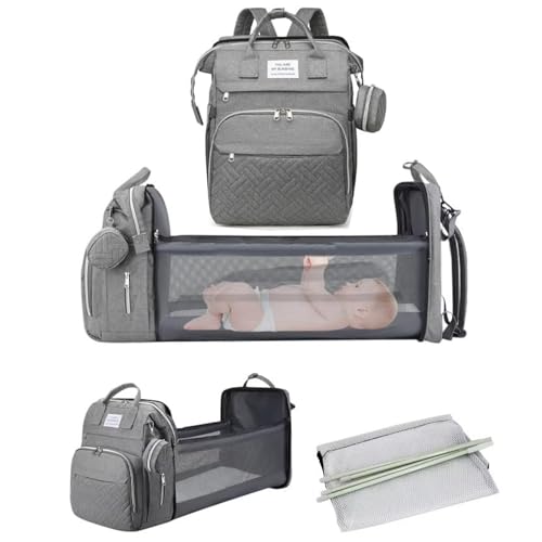 Image of Winnies Diaper Bag with Changing Station & Foldable Bassinet Diaper Backpack for Mom Travel Waterproof with Insulated Bottle Pockets Newborn Baby Bag for Hospital Bag for Delivery Women
