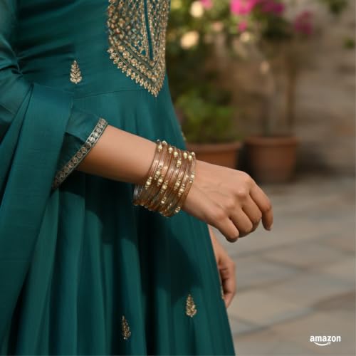Image of SUNDRAM Women's Premium Fancy Glass Bangles for Women & Girls |with Zircon Gemstone Work & Charm| Traditional Ethnic Bangles Set of 12