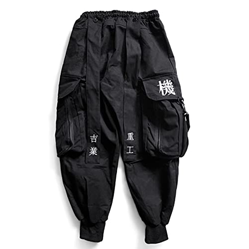 Yujun Japonés Streetwear Techwear Pantalones de Carga para Hombres Baggy Wide Black Jogger
