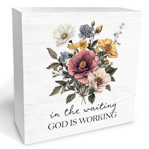 IRTAGANNY Vintage Floral Christian Wooden Box Sign Desk Decor, Bible