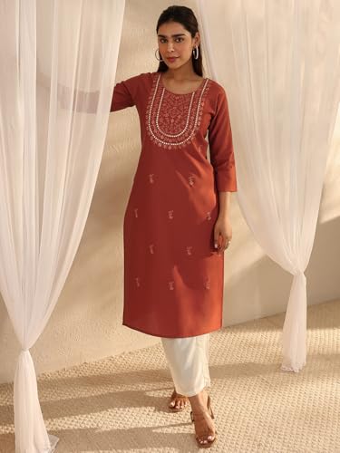 Image of Libas Embroidered Silk Blend Straight Kurta | Ethnic Wear |Wedding Dress | Ocassion Wear