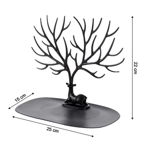 Image of Oblivion Plastic Deer /Antlers Jewelry Holder Deer Tree | Creative Sika Deer Tree Tray Display Stand Holder (Black)