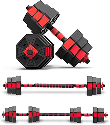 BIERDORF Adjustable Weights Dumbbells Set Octagonal, Non-Rolling Home Gym Fitness Free Weight Set, 44/66 Lbs, Workout With Connecting Rod For Men Women