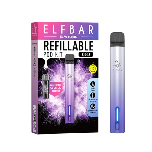 Elfbar Elfa Turbo Pod Kit - kein Liquid enthalten - 550 mAh Akku, USB-C Schnellladung, MTL, 2 Leistungsmodi, Refillable & Prefilled Pods + Lustiger Hookain Sticker (Aurora Purple)