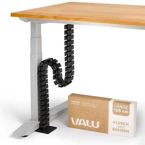 VALU Kabelführung für Schreibtische bis 125cm Stabil & flexibel mit Magnet-Kettenglied Kabelmanagement für höhenverstellbare & Feste Schreibtische Stahlfuß & rutschfestes Gummipad