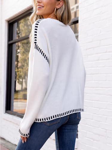 CUPSHE Women Oversized Sweater Drop Shoulder Contrast Long Sleeve Knit Top Casual Lightweight Pullover Fall Sweaters2