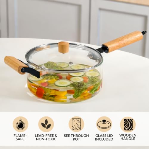 Image of Nestasia Glass Cooking Pot with Lid on Gas Stove (2.5L) - Borosilicate Glass Casserole with Steam Vent for Cooking | Microwave & Dishwasher Safe, Lightweight & Durable Glass Cookware