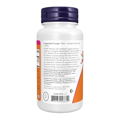 Image of NOW Foods Supplements, Vitamin D-3 1,000 IU, High Potency, Structural Support*, 360 Softgels