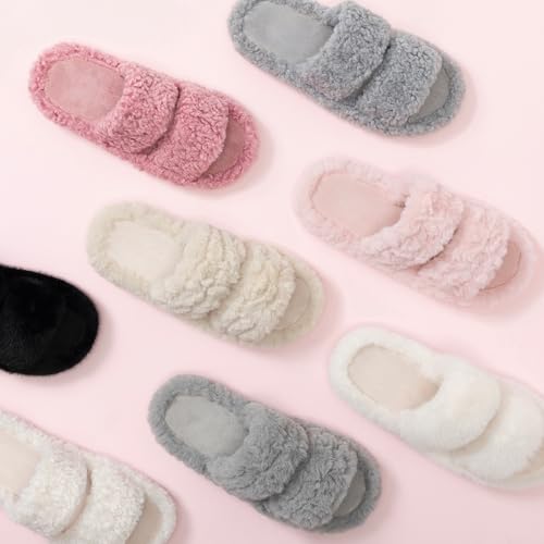 Image of RockDove Women's Pluffie Open Toe Slippers | Arch Support & Memory Foam, Cozy Faux Fur, Gift-Ready Design, Indoor & Outdoor Comfort