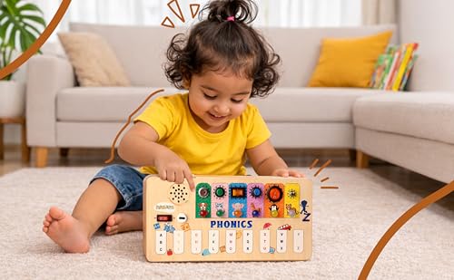 Image of Phonics Learning Board for Toddlers (2-5 Years) | Phonics Alphabet & Animal Sound Board| Montessori Educational Toy | Interactive Sound & Button Activity | Screen-Free Toddler Gift