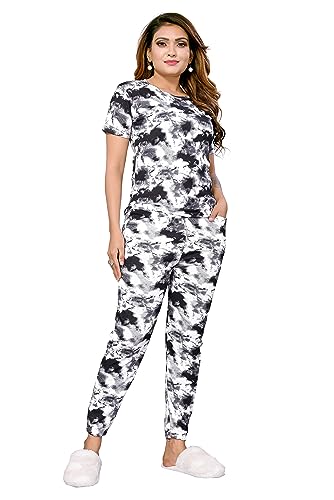 Image of VJ Fashion Women's Cotton Lycra Tie-Dye Night Suit Set|Full Pair Of Shirt&Payjama Set For Women Night Dress