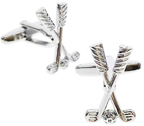 Image of Mens BMC-Designs Pair Silver Golf Ball Long Clubs Cufflinks Player Golfer Sports Dress Shirt Novelty UK Seller