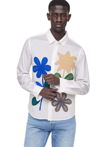 sylor Men Long Sleeve Shirt White with Floral Print-picture-30