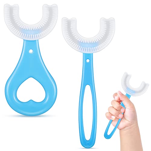 Brosse à Dents en Forme de U Enfants 2 Pièces Brosse à Dents Enfants Bleu Rose Brosses à Dents de Bébé Brosse à Dents pour Toute la Bouche Brosse à Dents en Silicone pour 2 à 12 Ans (Bleu) Cover