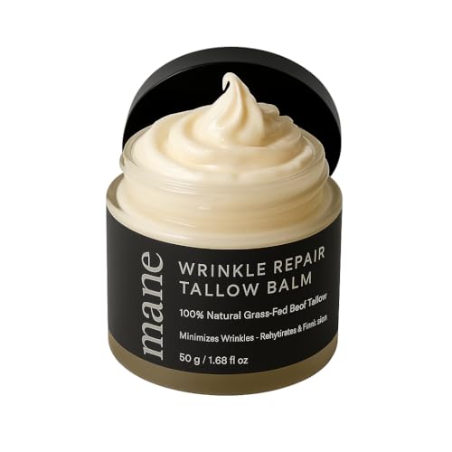 Superior Mane Wrinkle Repair Tallow Balm for Men Grass-Fed Beef Tallow Face Moisturizer for Dry or Sensitive Skin Natural Anti-Aging Cream to Reduce Wrinkles, Fine Visible Lines & Improve Elasticity