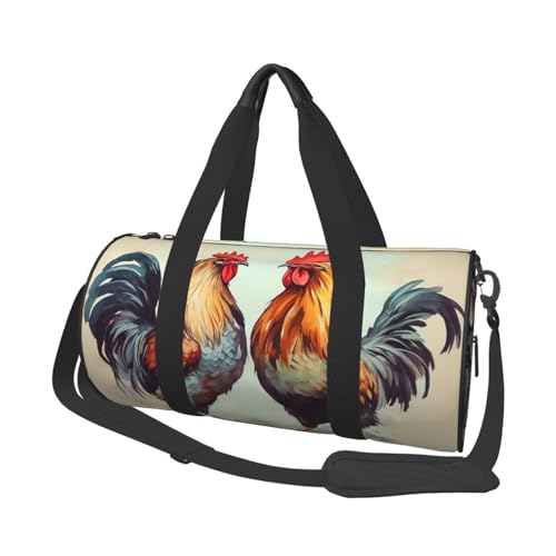 Rooster and hen Duffle Bag for Women Men Personal Item Travel Bags Canvas Weekender Overnight Bag Lightweight Sports Tote Gym Bags Carry On Luggage Bag