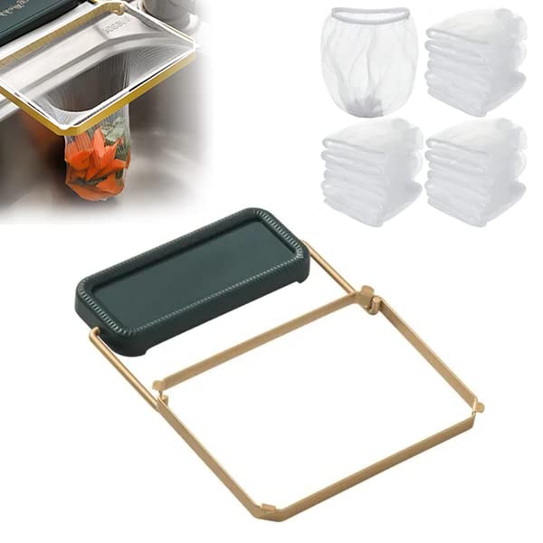 Kitchen Residue Filter Screen Holder, Sink Corner Strainer, Sink Garbage Storage Rack Holder, Kitchen Sink Filter Net for Leftovers, Garbage, Food Waste (Blue Holder+100 Filfer Bag)