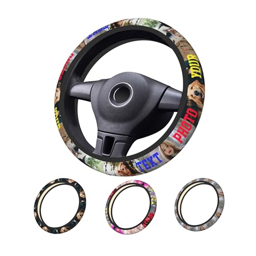 Custom Car Steering Wheel Covers, Personalized Universal Car Wheel Cover, Add Your Image Text Logo Anti-Slip Car Accessories for Most Vehicle Sedan, Truck, Elastic