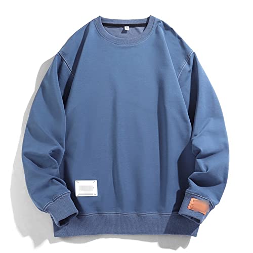 ETZRYSYB Chaqueta para hombre de primavera y otoño, suéter casual para hombre, cuello redondo, manga larga, algodón, suéter suelto, azul, XL