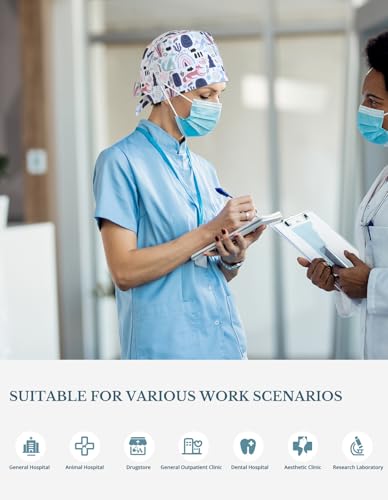 Image of Scrub Caps for Men and Women with Buttons, Classic Surgical Caps | Double-Sided Printed, Adjustable,Long Hours, Sweatbands, Fabric Help Reduce Static Buildup
