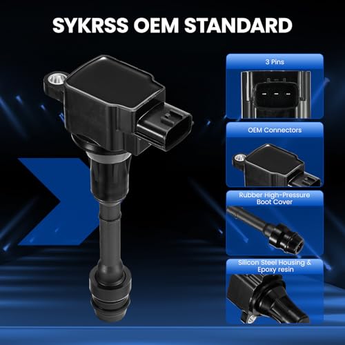 Image of Set of 4 Ignition Coil Pack UF350 Compatible with Nissan Altima Sentra X-Trail XTrail 2.5L L4 2002 2003 2004 2005 2006 2007 Replaces C1398 5C1395 22448-8H315 22448-8H310 22448-8H300 uf-350