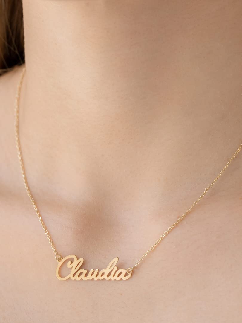 Collar con Nombre Personalizado - Plata de Ley 925/1000 para Mujer – Collar Artesanal con Cadena Ajustable - Hecho en España (Modelo Évora Oro, Plata de Ley)