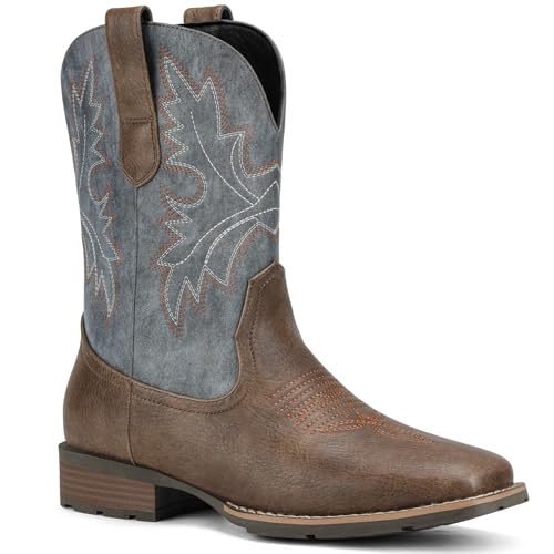 Image of Lumeheel Cowboy Boots for Men - Western Men's Boots with Classic Embroidered, Slip on Square Toe Boots, Slip Resistant Country Boots Chunky Heel Ankle, Durable Short Boots for Spring Fall