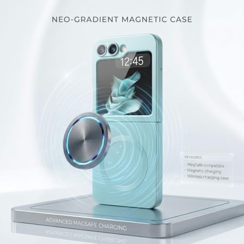 Image of amazon basics Premium Mag-Safe Case for Samsung Galaxy Z Flip 5 | Shockproof & Anti-Scratch Cover | Soft Silicone with Wireless Charging | Camera Lens Guard - Blue