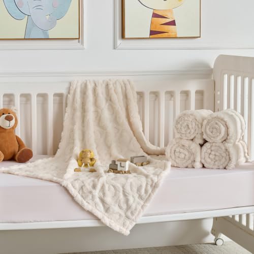 Image of 5 Pcs Baby Blanket Heart Checkered Ultra Soft Gift-Ready Plush for Newborns, Nursery & Stroller 30 inchx40 inch Beige