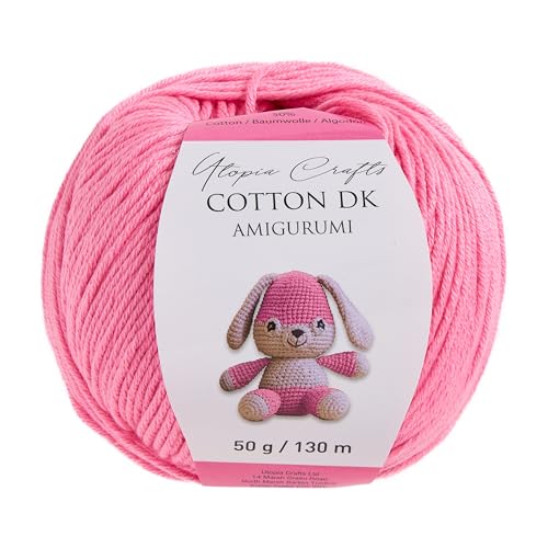 Utopia Crafts Amigurumi Cotton DK Yarn for Crochet and Knitting 50% Cotton, 50% Acrylic Blended, 50g (1, Medium Pink)