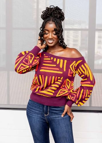 Image of D'IYANU | Hiba African Pattern Ankara Women's Sweater | Traditional Culture with Long Sleeves