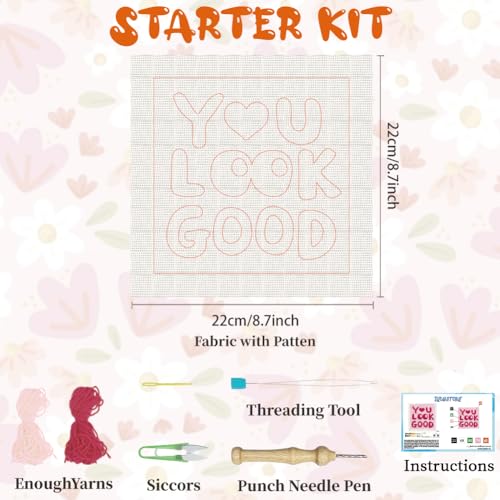 Image of BEUNITONE Punch Needle Kit for Adults Beginners with Blessings Text, Complete DIY Craft Needlepoint Kits with Hoop, Punch Needle Starter Craft Embroidery Set for Festival Gift and Home Decor 9.4x9.4in