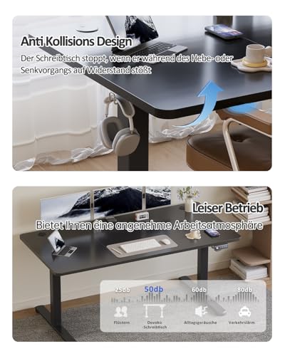 Devoko Elektrisch Höhenverstellbarer Schreibtisch 150 x 60cm,Schwarz – Ansicht 6