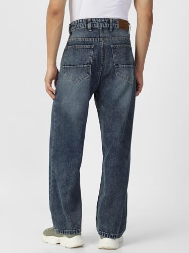 Image of Urbano Fashion Men's Loose Mid Rise Baggy Fit Washed Jeans Non-Stretchable