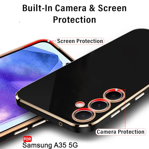 Image of TheGiftKart Luxurious Golden-Plated Back Cover Case for Samsung Galaxy A35 5G | Raised Lips for Camera & Screen Protection | ShockProof Design | Stylish Back Cover Case for Samsung A35 5G (TPU, Black)