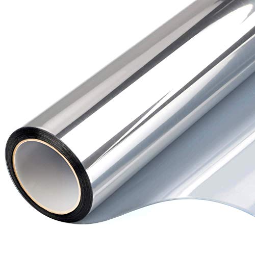 Window Privacy Film One Way Daytime Mirror Tint Treatments UV Heat Control Vinyl Stickers Sun Block Glass Paper Door Covering Reflective (Silver, 41.3 Inch x 7.8 Feet)