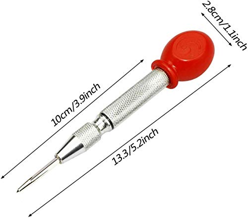 4 Pack Automatic Center Punch,5 inch Brass Spring Loaded Center Hole Punch with Adjustable Tension, Awl Puncher with Cushion Cap,Hand Tool for Metal,Wood,Plastic - Thumbnail 2