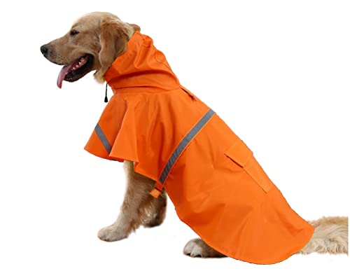 Adjustable Large Dog Raincoat With Strip Reflective - Waterproof Pet Rain Jacket Hoodie Poncho,For Large And Medium Dogs (Orange,L) #TOP11