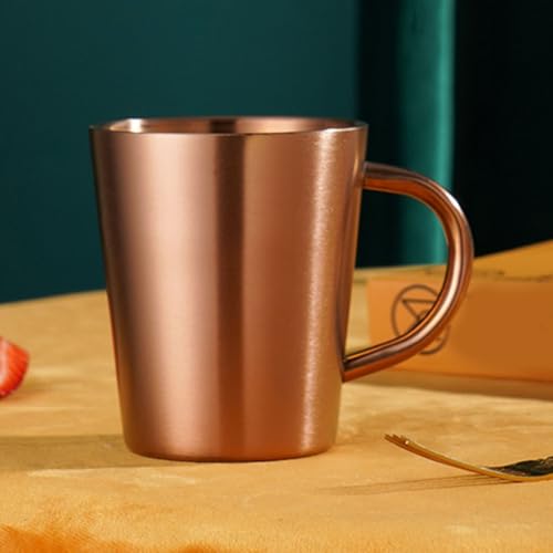 Lawnoval Taza de café de acero inoxidable de 300 ml, taza de agua aislada de doble pared con tapa, bebidas calientes y frías, compatible con leche, cerveza, vino, plata