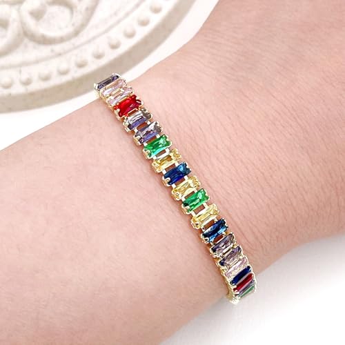 Bracelet tennis rectangulaire multicolore zircone cubique style nuptial - 7