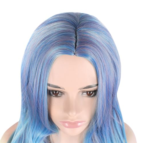 Image of KOLIGHT 27inch Women's Cosplay Wig Middle Part Big Wave Synthetic Heat-Resistant Fiber Full Head Wig for Costume Party Halloween Daily Wear (Blue-gray gradient color)