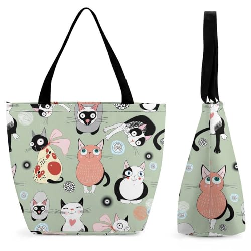 Sac à main femme chat dessin animé - Sac cabas bandoulière shopping et voyage